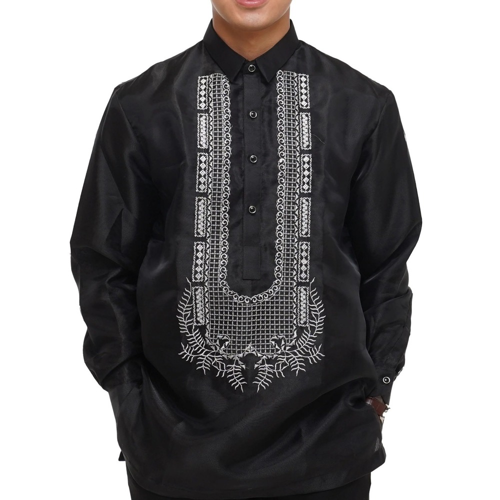 Barong World Men's Philipine Organza Classic Tagalog - Antonio - JS9 - Black - L